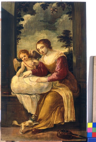 Gessi Giovan Francesco, Giovane donna che ricama e un amorino