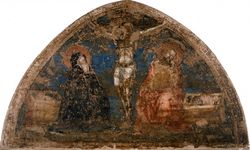 Ignoto pittore bolognese del XIV secolo - Cristo crocifisso, l'Addolorata e S. Giovanni