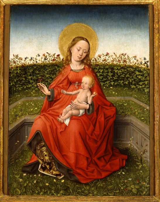 Maestro fiammingo del XV secolo - Madonna con il Bambino in un roseto